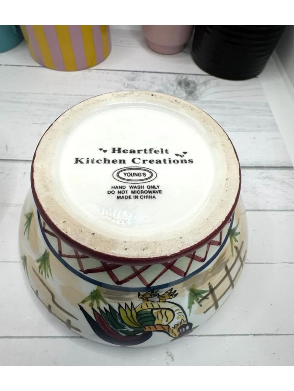 Heartfelt Kitchen Creations Hand-Painted Ceramic Rooster Design Lidded Bowl
